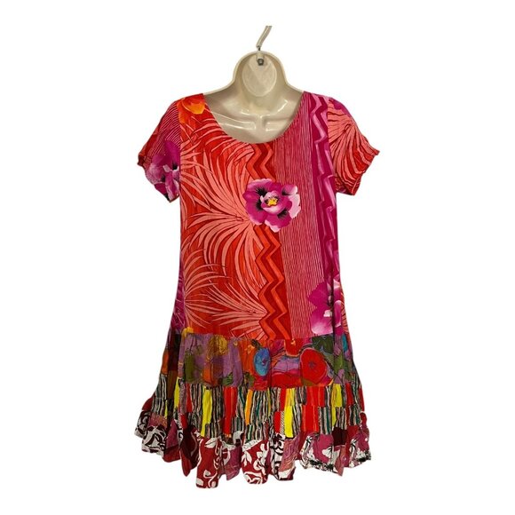 Vintage Jams World Hattie Dress Size M "Pinky" Spun Rayon Vibrant Floral Tiered - Picture 2 of 8